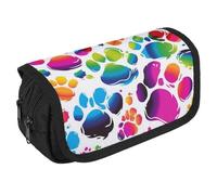 Colorful Dog Paw Print Pencil Case Organizer - Large Capacity 3 Compartment Pencil Pouch for Adults, Portable Makeup Bag & Aesthetic Stationery Bag with Zipper (8.7x4.3") Unisex Gift