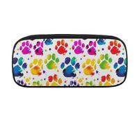 Colorful Dog Paw Print Pencil Case Waterproof Leather Pencil Pouch Multi-purpose Aesthetic Makeup Bag Cute Pen Bag Large Cosmetic Bag for Office Stationery, Travel