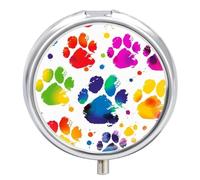 Colorful Dog Paw Print Pill Box Medicine Pill Organizer 3 Compartment Daily Pill Case Small Pill Container Round Pill Holder Travel Pill Box Metal Pill Case for Purse Pocket