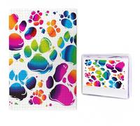 Colorful Dog Paw Print Puzzles 500 Pieces Personalized Jigsaw Puzzles Photos Puzzle for Adults Challenging Picture Puzzle with Storage Bag Jigsaw for Men Women Home Decor (19.7" x 29.5")