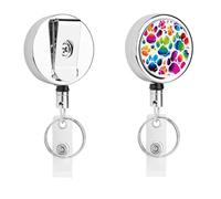 Colorful Dog Paw Print Retractable Work Badge Holder Keychain Badge Reel 24.4" Cord & 360° Swivel Alligator Clip Heavy Duty Id Name Tag Holder for Nurses Doctors Teachers Office Workers