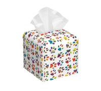 Colorful Dog Paw Print Square Tissue Box, Decorative Reusable Container For Home/Car/Office