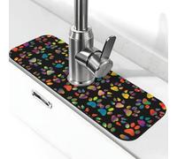 Colorful Dog Paw Print Stone Faucet Mat for Kitchen Sink,Diatomite Absorbent Mat, Tap Splash Guard for Bathroom Kitchen (15" X 5.5" )