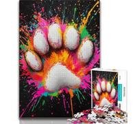 Colorful Dog Paw Prints Jigsaw Puzzles 1000 Pieces for Adults Teens,Learning Educational Toy for Is Ideal As A Gift for The Whole Family (38x26cm)