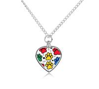 Colorful Dog Pawprints Pet Urn Necklace for Dog Cat Ashes Heart Cremation Keepsake Pendant Memorial Jewelry Gifts for Women Men