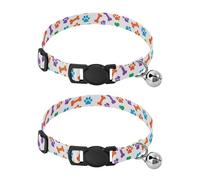 Colorful Dog Paws Dog Bones Adjustable Buckle Cat Collar 2 Pack Small Cat Collar