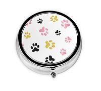 Colorful Dog Paws Print Round Pill Organizer 3 Compartment Pill Box Portable Medicine Pill Case for Outdoor Travel