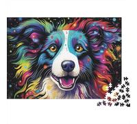 Colorful Dog Portrait 1000 Border Collie Art Pieces Puzzle Thick Cardboard Gift Brain Training Anniversary Idea Creativity Collectors Seniors 70x50cm/1000pcs