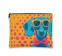 Colorful Dog Print Cosmetic Bag, Retro Polka Dot Travel Pouch for Women, Fun Small Zipper Organizer, Summer Animal Lovers Toiletry Case, Colorful, 7x9 Inch, Dog