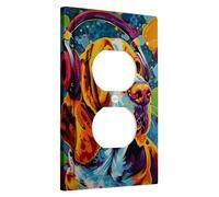 Colorful Dog with Headphones Light Switch Cover Plate/Outlet Covers, Bright Wall Art for Fun Room Decor, Vibrant Thermoplastic Wall Plates,Standard Size Single Duplex Outlet