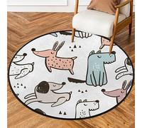 Colorful Dogs Pattern Round Rug 3Ft Small Circle Area Rug Soft Non-Slip Washable Indoor Floor Mat Ultra-Thin Throw Carpet for Entryway Bedroom Bathroom Living Room