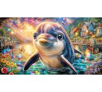 Colorful-dolphin-jumping-with-rainbow-and-bubbles 1000 Piece Jigsaw Puzzle Fun Present & Activity for Home Educational Game Decompression Great Gift Idea for Wall Decoration and Gifts 38x26/1000pcs