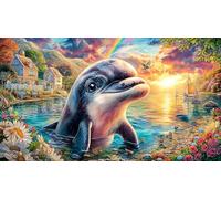 Colorful-dolphin-jumping-with-rainbow-and-bubbles Jigsaw Puzzles 1000 Piece Recycled Paper Impossible Hard Difficult Great Gift Idea for Adults Educational Game Challenge 70x50/1000pcs
