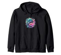 Colorful Dolphin Ocean Sea Animal Retro Vibe Zip Hoodie