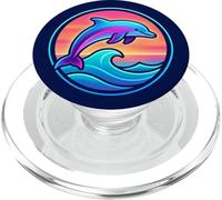 Colorful Dolphin Sunset Wave Retro Summer Vibes Aesthetic PopSockets PopGrip for MagSafe