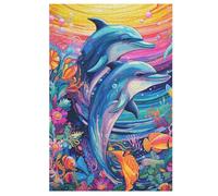 Colorful Dolphins Puzzles 1000 Pieces Wooden Jigsaw Puzzle for Adults Brain Exercise Challenge Game Gift for Kids Children Jigsaws 78×53cm
