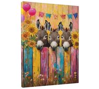 Colorful Donkey Canvas Wall Art, Bright Yellow Sunflower Decor, Fun Farm Style Artwork for Living Room, Bedroom, Kids Room, Unframed 12x16 Inch