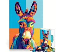 Colorful Donkey Pop Art Portrait 1000 Piece Jigsaw Puzzles Logic Play DownTime Game Family Enjoyable Xmas Santa Gift (38x26cm)