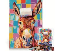 Colorful Donkey with Toilet Paper Roll Jigsaw for Teenagers 1000 Pieces Sharp Mind Restful Game Family Pastime Room Decor (38x26cm)