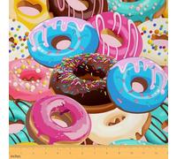 Colorful Donut Decoration Fabric by The Yard,3D Print Dessert Outdoor Fabric for DIY Projects,Cute Lovely Food Fabric for Room Decor Soft Flannel Polyester No Stretch,1 Yard,36" L x 59" W