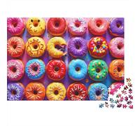 Colorful Donuts Display Vibrant Color 1000 Piece Jigsaw Puzzle for Adults Rainbow Donuts Grid Colorful Cute Premium Thick Sturdy Challenging Hard Stress Relief 70x50cm/1000pcs