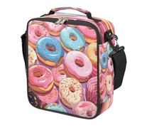 Colorful Donuts Glazes Sprinkles Pattern Kids Lunch Bag for Boys Girls, Reusable Insulated Leakproof Lunch Box with Shoulder Strap, Toddler Cooler Tote for School Picnic Travel Beach Hiking Fishing