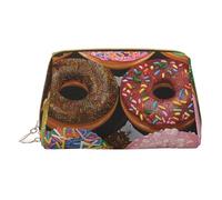 Colorful Donuts Printed Cosmetic Bags for Women Mom, Small PVC Leather Travel Makeup Bag Cute Gifts Toiletry Bag with Zipper