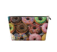 Colorful Donuts Printed Travel Cosmetic Bags with Gold Zipper Makeup Organizer Cosmetic Case Toiletry Bag for Women Mom Girls