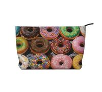 Colorful Donuts Prints Corduroy Makeup Bag for Women Girls, Spacious Travel Cosmetic Organiser for Make-up, Toiletries & Essentials