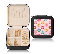Colorful Donuts Small Jewellery Box Dessert PU Leather Travel Jewellery Organizer for Women Girls Storage Case for Rings Earrings Necklaces Bracelets