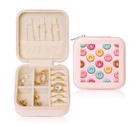 Colorful Donuts Small Jewellery Box Dessert PU Leather Travel Jewellery Organizer for Women Girls Storage Case for Rings Earrings Necklaces Bracelets