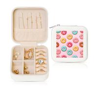 Colorful Donuts Small Jewellery Box Dessert PU Leather Travel Jewellery Organizer for Women Girls Storage Case for Rings Earrings Necklaces Bracelets