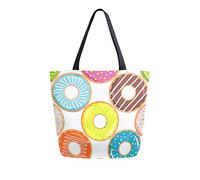 Colorful Donuts With Glaze And Sprinkles Canvas Tote Bag Reusable Grocery Bags Tote Carrying Bag with Handles