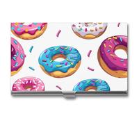 Colorful Donuts with Sprinkles Business Card Wallet Credit Card Holder Metal Square Small Pocket Purse