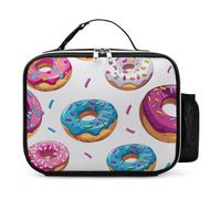 Colorful Donuts with Sprinkles Reusable Insulated Lunch Bag Tote Handbag Leather Portable Cooler Bags for Men Women