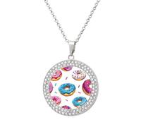 Colorful Donuts with Sprinkles Round Pendant Necklace Diamond Edging Brilliant Personalized Jewelry Gifts for Women Silver-style