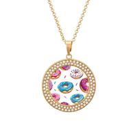 Colorful Donuts with Sprinkles Round Pendant Necklace Diamond Edging Brilliant Personalized Jewelry Gifts for Women Golden-style