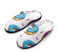 Colorful Donuts with Sprinkles Slippers Women Winter Warm Cotton Hotel Slippers Anti-Slip Indoor Slip-Ons House Shoes 9-10（40-41）