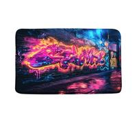 Colorful Doodle Abstract Street Art Doodle Brick Wall Watercolor Scrawl Messy Spray Paint Urban Rustic Hip Hop Bath Rug Low Profile Barrier Mat Soft Bathroom Rug For Entryway Shower 40X60Cm