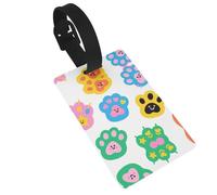 Colorful Doodle Cute Paw Print Luggage Tags for Suitcases, PVC Suitcase Tag with Secure Strap Suitcase Identifier with Privacy Name Card for Travel Bag Tags Personalized Baggage Tag for Women Men