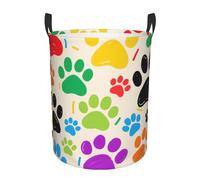Colorful Doodle Paw Laundry Basket Foldable With Handles, Waterproof Laundry Hamper Oxford Cloth Dirty Clothes Storage Basket Bag for Bathroom Bedroom Nursery Dorm Toys Storage Bin Organizer Small