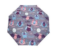 Colorful Doodle Pink Bat Cat Umbrella Windproof Automatic Foldable Umbrells Auto Open Close for Men Women Kids