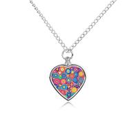 Colorful Dots And Circles Heart Silver Pet Urn Necklace Memorials Funerary Ashes Classic Pendant for Dog Cat Lover