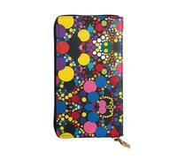Colorful dots Long leather wallet, portable credit card holder, zippered coin purse, and ID compartment