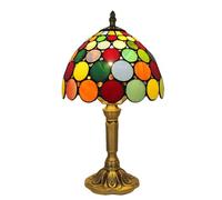 Colorful Dots Tiffany Style Table Lamp 8" Stained Glass Desk Lamp with Red Pink Purple & Yellow Dots Copper Base for Reading Working & Bedroom Decor