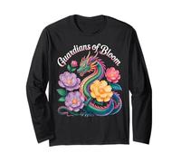 Colorful Dragon Guardians of Bloom Fantasy Floral Design Long Sleeve T-Shirt