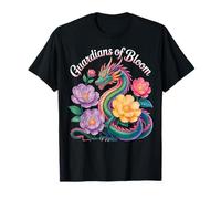 Colorful Dragon Guardians of Bloom Fantasy Floral Design T-Shirt