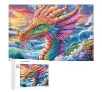 Colorful Dragon Head over Crashing Waves 1000 Piece Jigsaw Puzzle for Adults Indoor Brain Workout Logical Mastery Gift for Challenge Lovers 1000 PCS