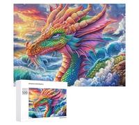 Colorful Dragon Head over Crashing Waves 500 Piece Jigsaw Puzzle for Adults Office Desk Break Mental Focus Gift for Workday 500 PCS