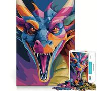Colorful Dragon Head with Open Mouth Adults Puzzles 1000 Piece Jigsaws Brain Skill Good Thick Pattern Assemble Night Game (38x26cm)